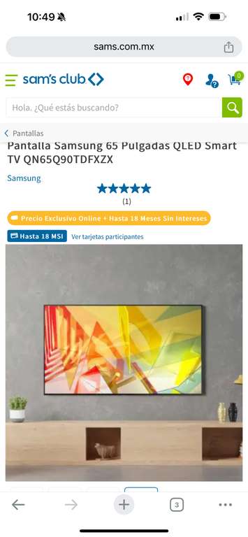 Sam's Club: Pantalla Samsung QLED 65” Smart TV