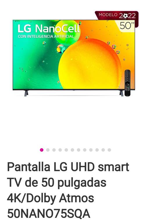 Liverpool: Pantalla LG UHD smart TV de 50 pulgadas 4K/Dolby Atmos 50NANO75SQA