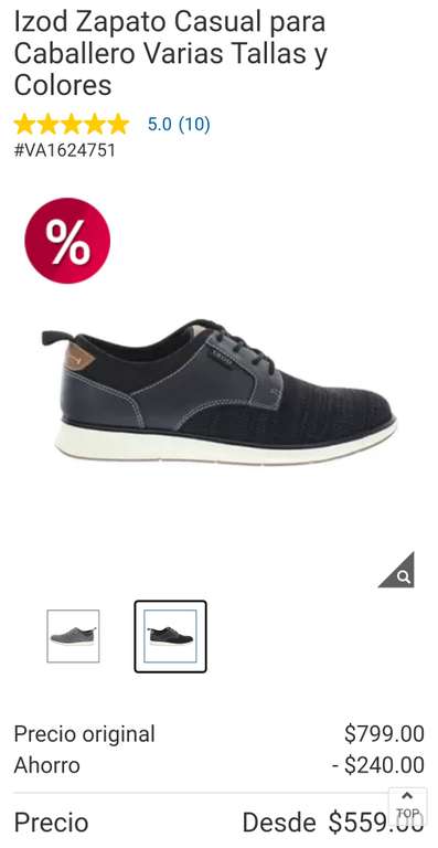 Costco: Zapato casual Izod 559 pesos online y en tienda 549 pesos