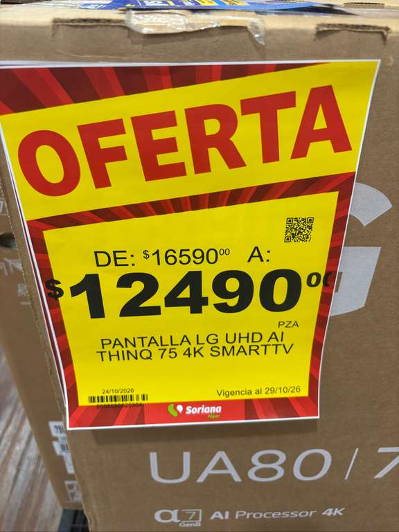 Pantalla LG 75” 4K $12,490 en Soriana | Promodescuentos
