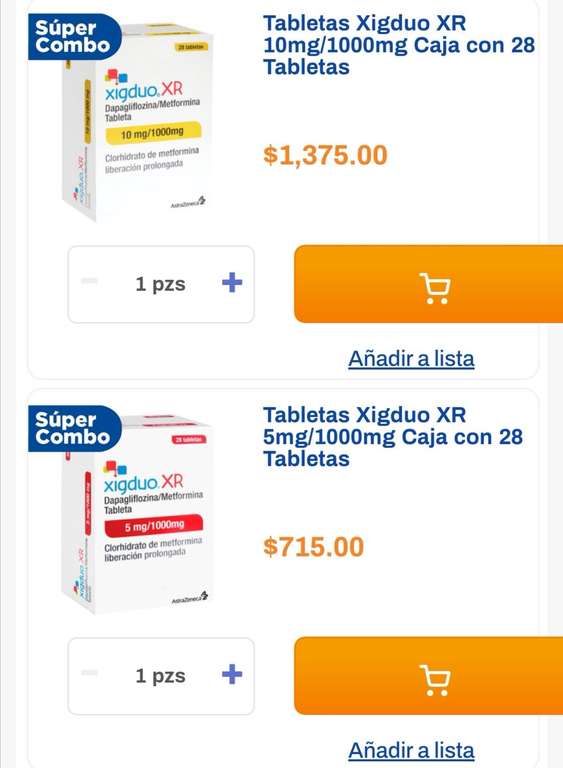 Chedraui: 2 x 1½ + 20% de descuento en Xigduo 10 mg/1000 mg 28 tabs y Xigduo 5 mg/1000 mg 28 tabs