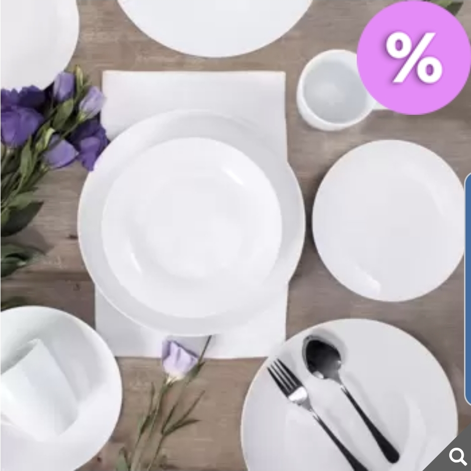 Costco: Crown Baccara Vajilla de Porcelana Blanca, 16 piezas