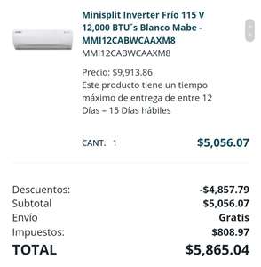 Tienda Mabe: Minisplit Inverter Frío 115 V 12,000 BTU´s Blanco Mabe - MMI12CABWCAAXM8