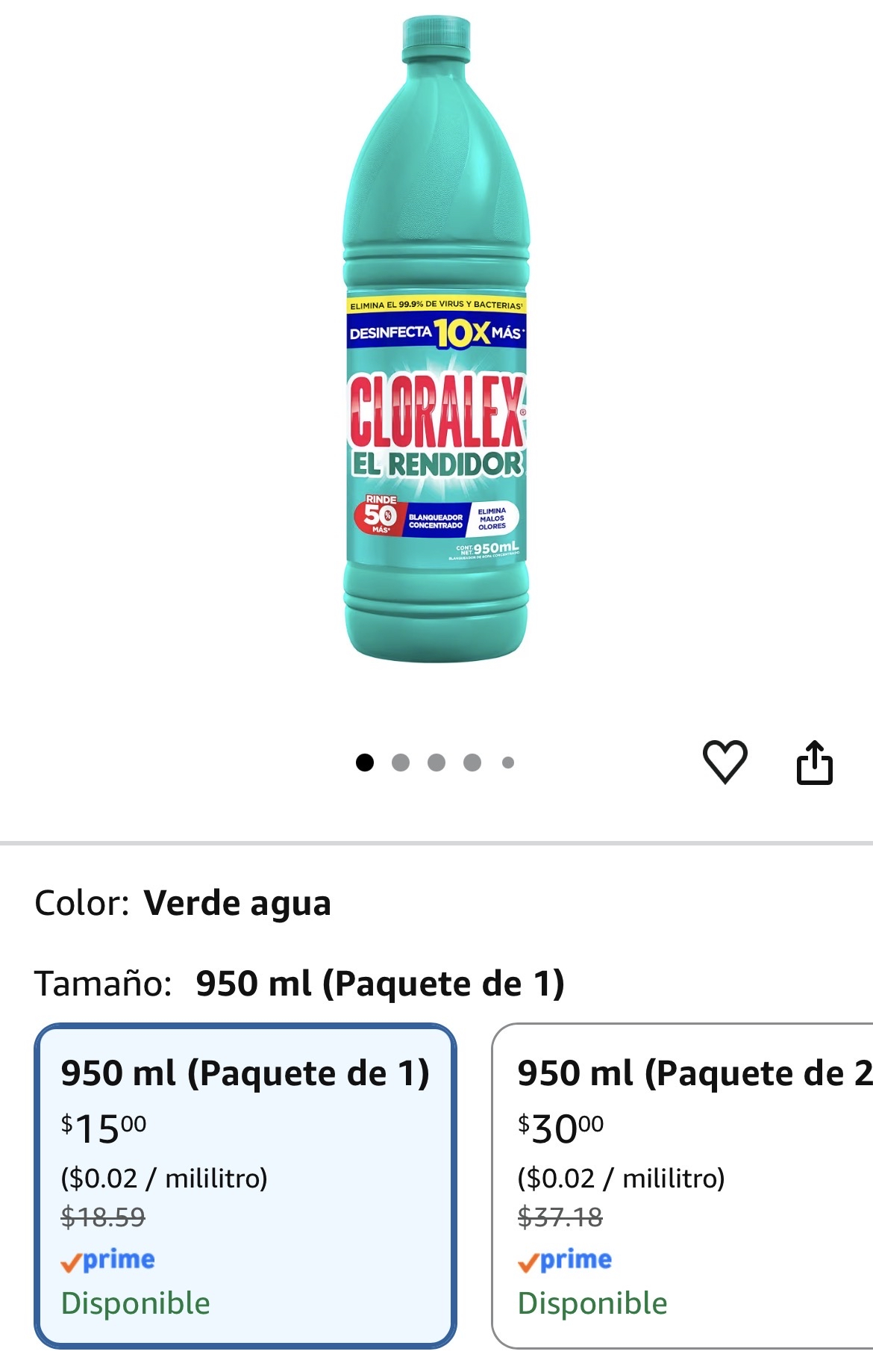 Amazon: Cloralex 950ml. ($12.75 c/u comprando 10)