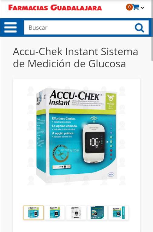 Farmacias Guadalajara: Glucómetro accu-check instant + tiras + lancetas