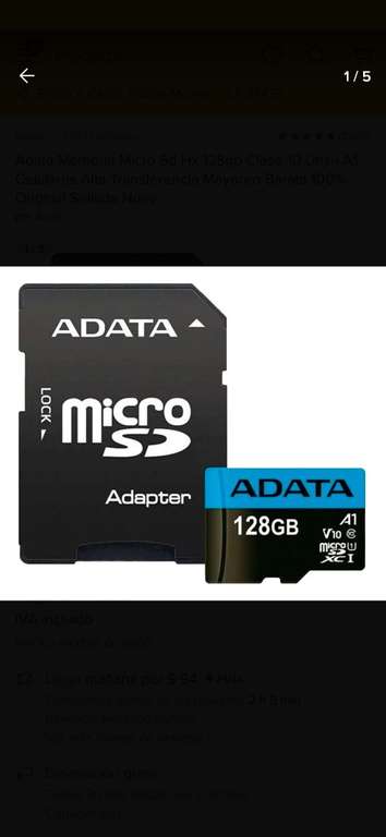 Mercado Libre: Adata Memoria Micro Sd Hx 128gb Clase 10 Uhs-i A1