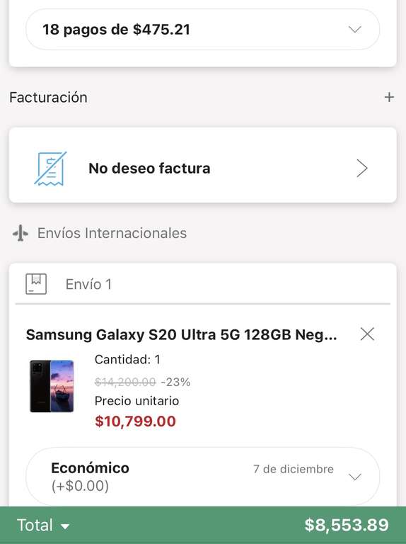 Linio: Samsung Galaxy S20 Ultra 5G 128GB 12GB Desbloqueado | Pagando con PayPal