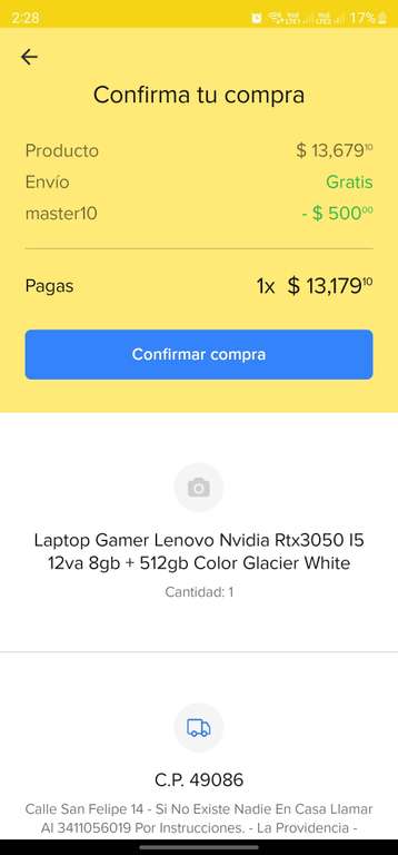 Mercado Libre: Laptop Gamer Lenovo Nvidia Rtx3050 | Pagando con MasterCard