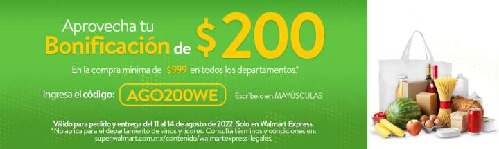 Walmart Express: bonificación de $200 sobre compra de $999.00 (-20% productos elegibles)