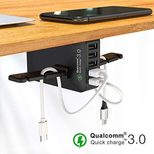 Amazon: soporte para Auriculares con Cargador USB, Debajo del Escritorio, 5 Puertos USB