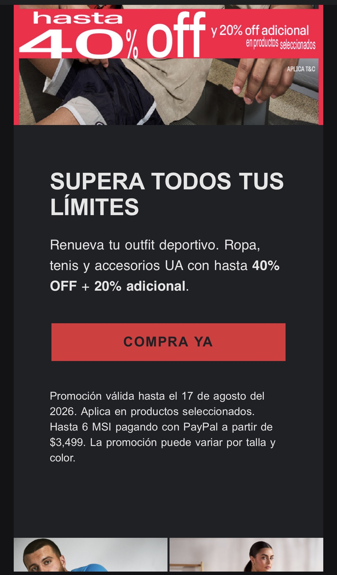 Back to School + Hot Fashion 2026 en Under Armour 40% + 20% OFF en productos seleccionados