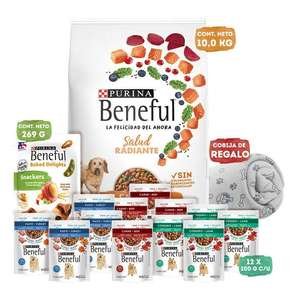 Walmart: Alimento para perro Purina Beneful Bundle salud radiante salmon 10kg +12 sobres beneful 100gr +1 bolsa snack 269gr +1 promocional