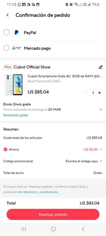 AliExpress: Celular Cubot Note 40 ( ENVIO DESDE MEXICO) | Pagando en dólares