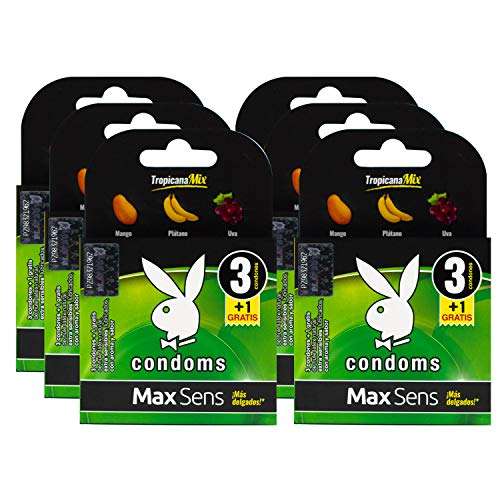 Amazon - Playboy Condoms - MaxSens - 32 Condones Extra Delgados con Aroma y Sabor - 8 paquetes Tropicana Mix