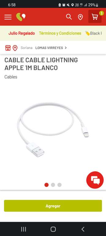 Soriana CABLE CABLE LIGHTNING APPLE 1M BLANCO
