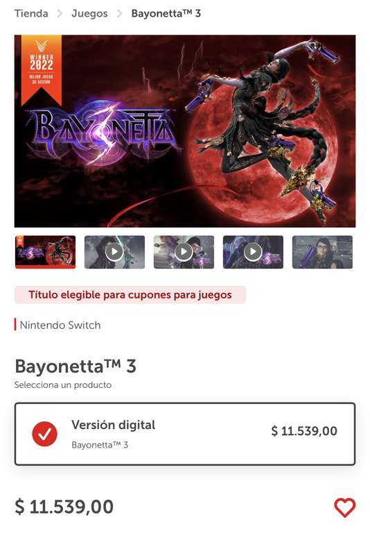 Nintendo eShop Argentina: Bayonetta 3