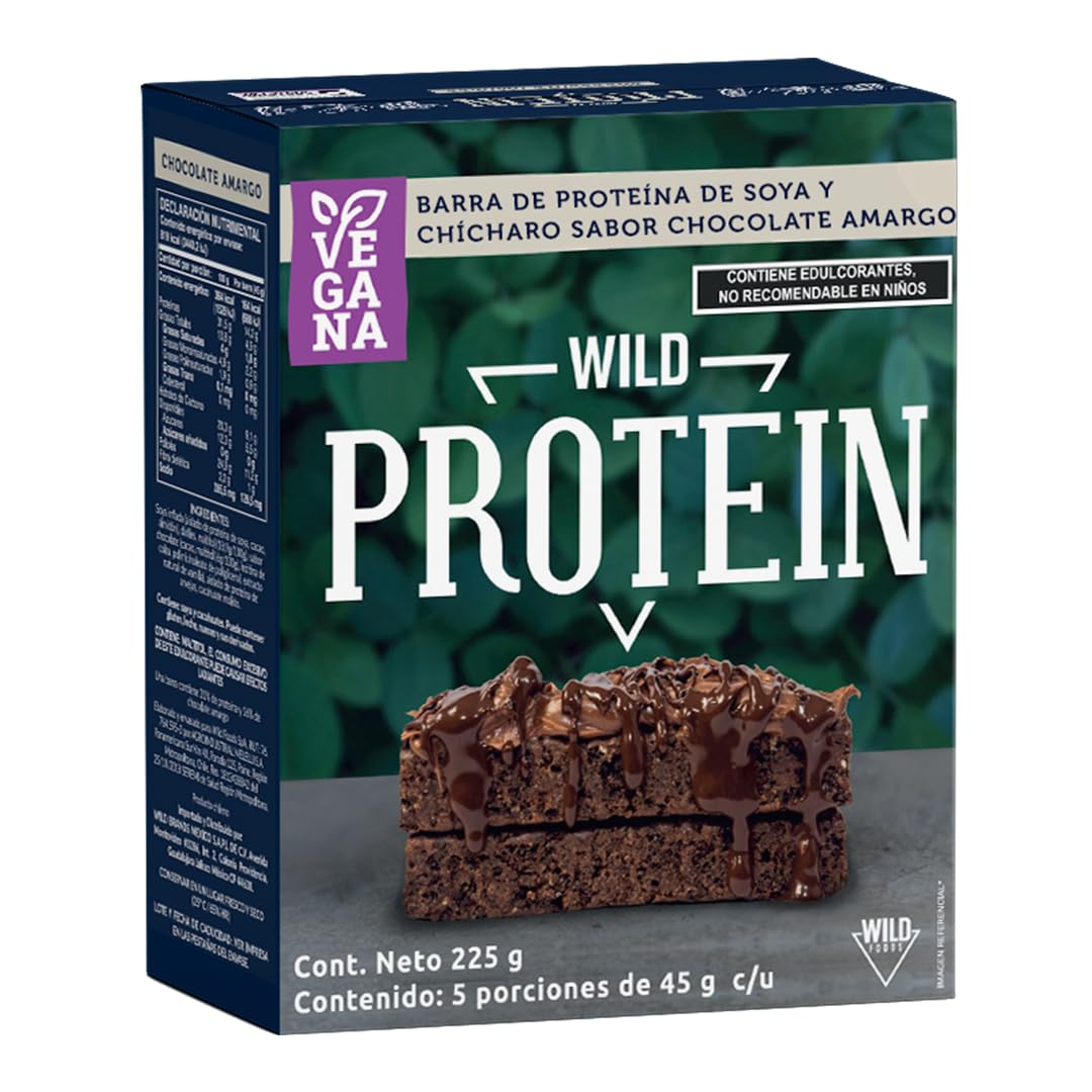AMAZON: Wild Protein Barras altas en proteína Vegana Chocolate Amargo Pack de 5 unidades 14 g de proteína, 45 g cada barra (Planea y Ahorra)