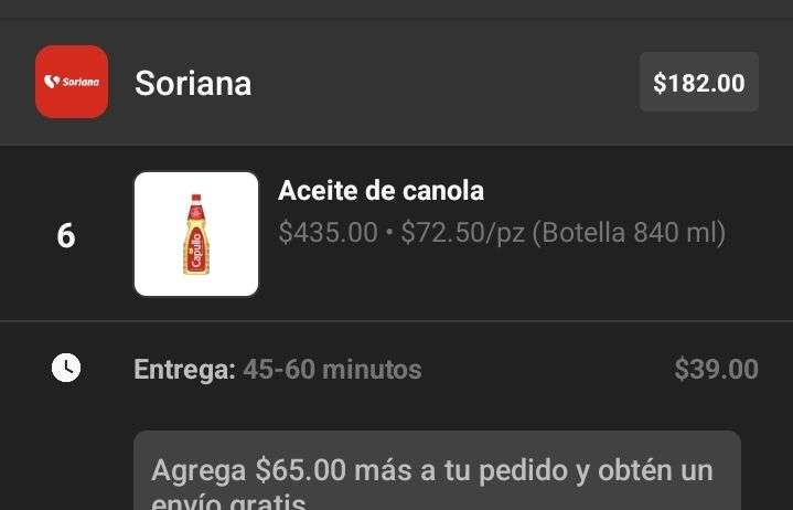 Cornershop y Soriana: 6 aceites de canola Capullo de 840 ml x $182