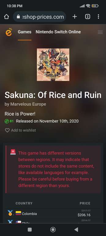 Sakuna: Of Rice and Ruin Nintendo Switch Eshop Colombia