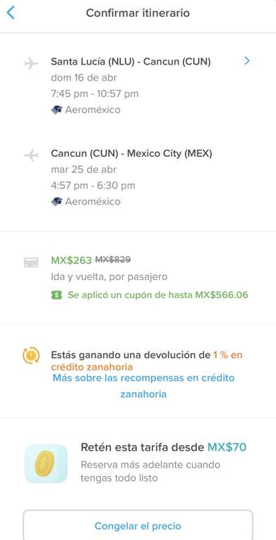 Vuelo Redondo CDMX-Cancún por Hopper
