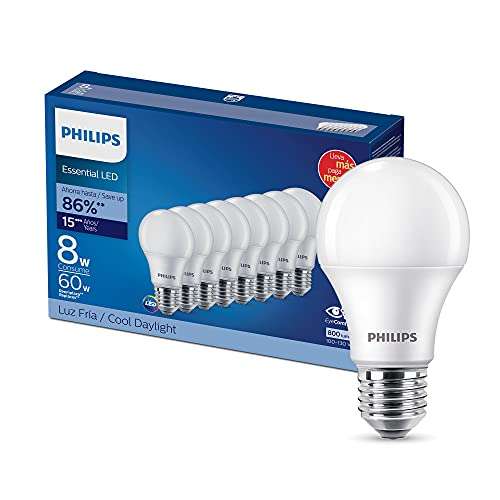 Amazon: 8 Focos Philips LED A19 de Luz Fría 8W