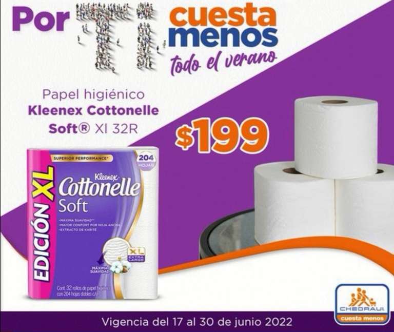 Chedraui: Papel Higiénico Kleenex Cottonelle Soft XL 32 Rollos $199