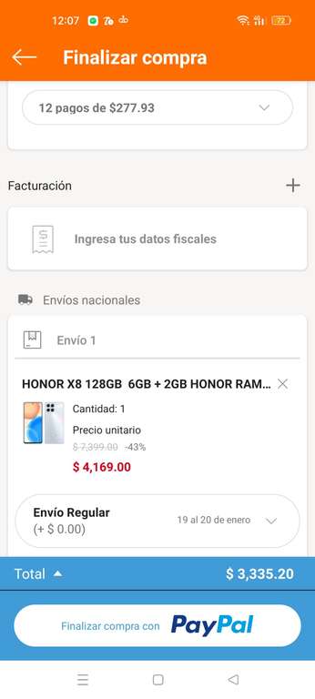 Linio: Honor x8 plata sideral 6gb + 128 gb con PayPal