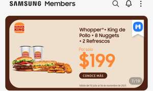 Samsung Members: Combo Whopper + King de pollo + 8 nuggets + 2 refrescos burguer king