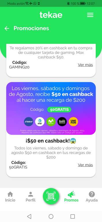 Tekae: $50 de cashback en recargas de $200 solo viernes, sábado y domingo