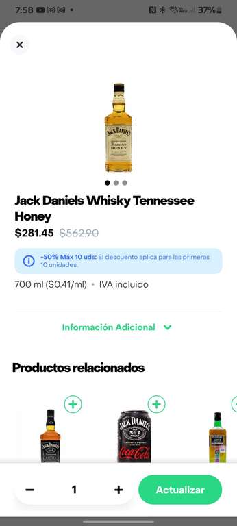 Rappi Turbo: Jack Daniel's honey 700 mL