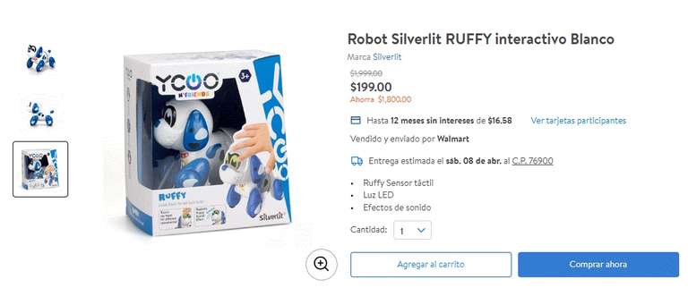 Walmart: Robot Silverlit RUFFY interactivo Blanco 199