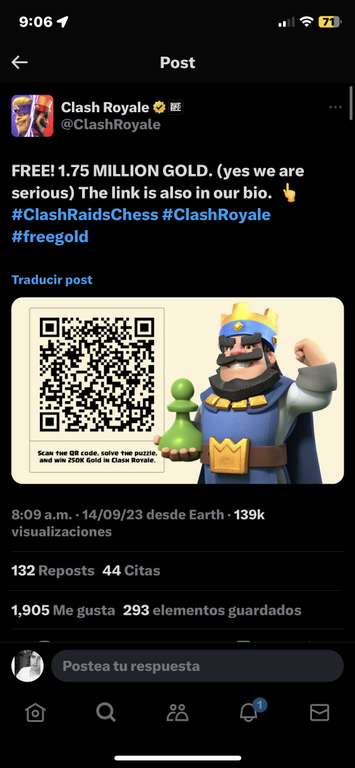 Clash Royale: 1.75M de oro resolviendo puzzles de ajedrez.