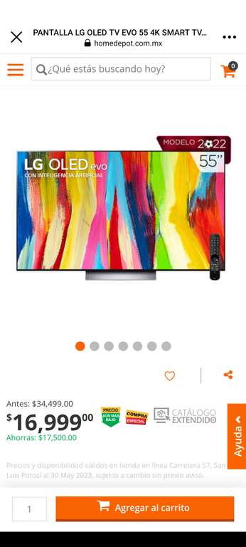 Home Depot: PANTALLA LG OLED TV EVO 55 OLED55C2PSA