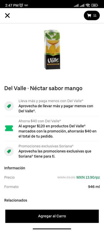 Uber eats: Productos varios en Soriana mediante Uber eats a buen precio. ($13.90 precio del jugo).