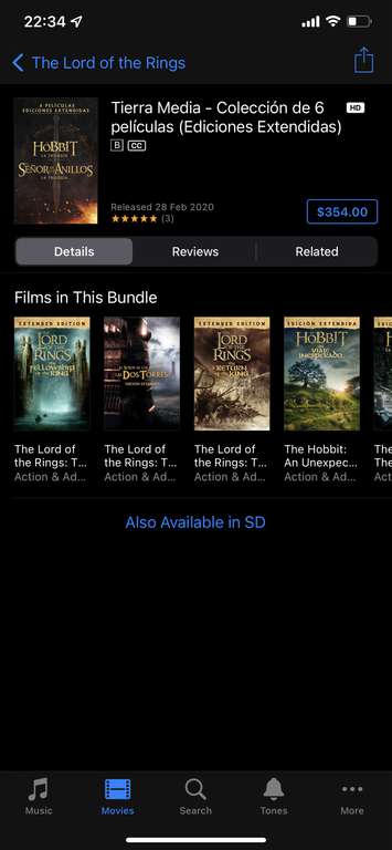 iTunes: Hobbit / Señor de los anillos/ Tierra Media - Colección 6 películas (ediciones extendidas)
