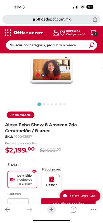 Office Depot: Alexa Echo Show 8 Amazon 2da Generación / Blanco