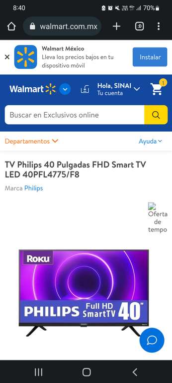 Walmart TV Philips 40 Pulgadas FHD Smart TV LED 40PFL4775/F8 y cupon