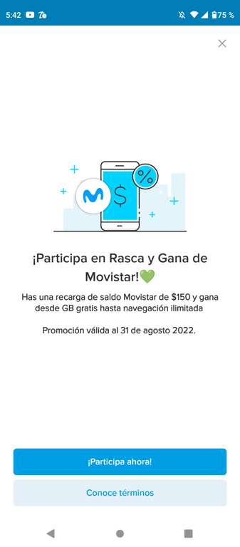 Mercado Pago: Rasca y Gana Movistar en recarga de $150