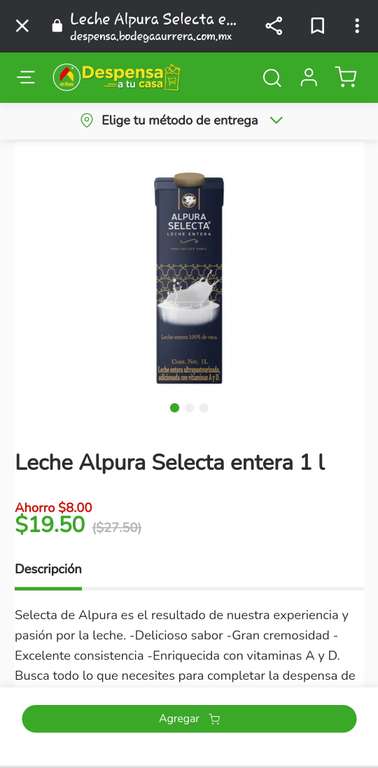 Walmart: Leche Alpura Selecta entera 1L a precio de nutri