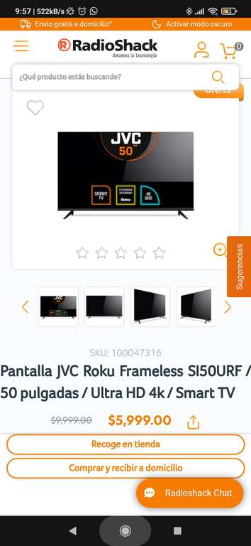 RadioShack Pantalla JVC Roku Frameless SI50URF / 50 pulgadas / Ultra HD 4k / Smart TV
