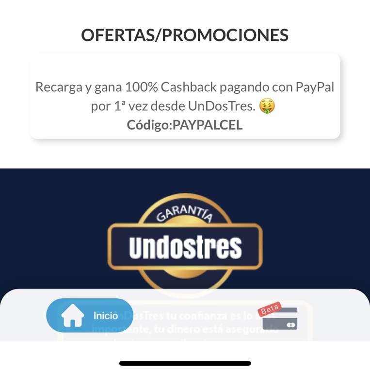 100 % cashback en recargas pagando con Paypal