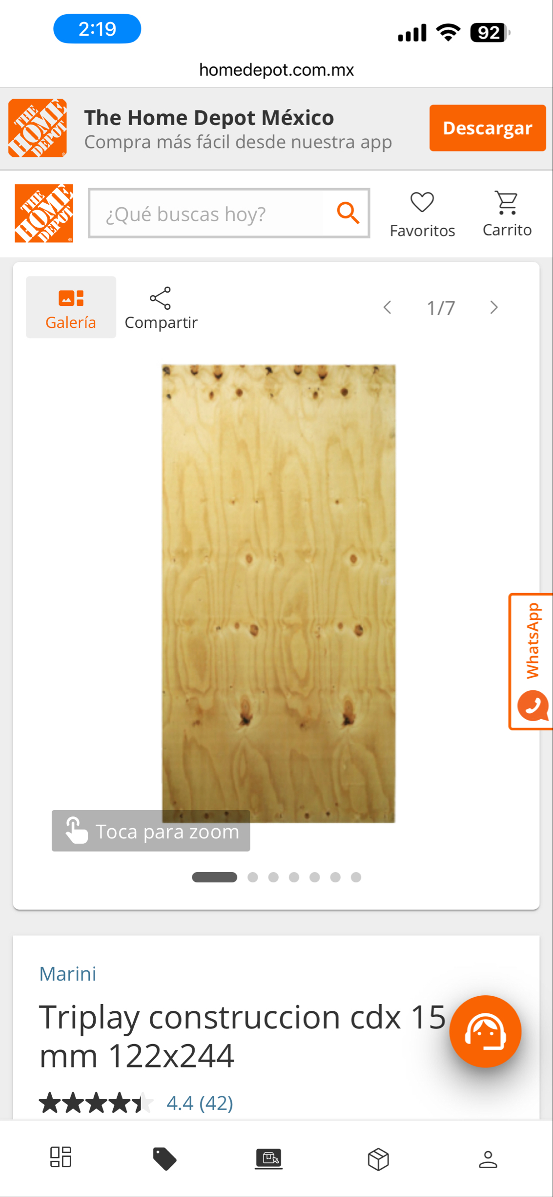 Home Depot: Tablon triplay 15mm