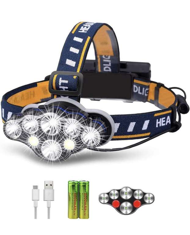 Amazon: Rabbitstorm Linterna LED Frontal Recargable, 8 Modos con Cable USB, Impermeable con Luz Roja | Envío gratis con Prime