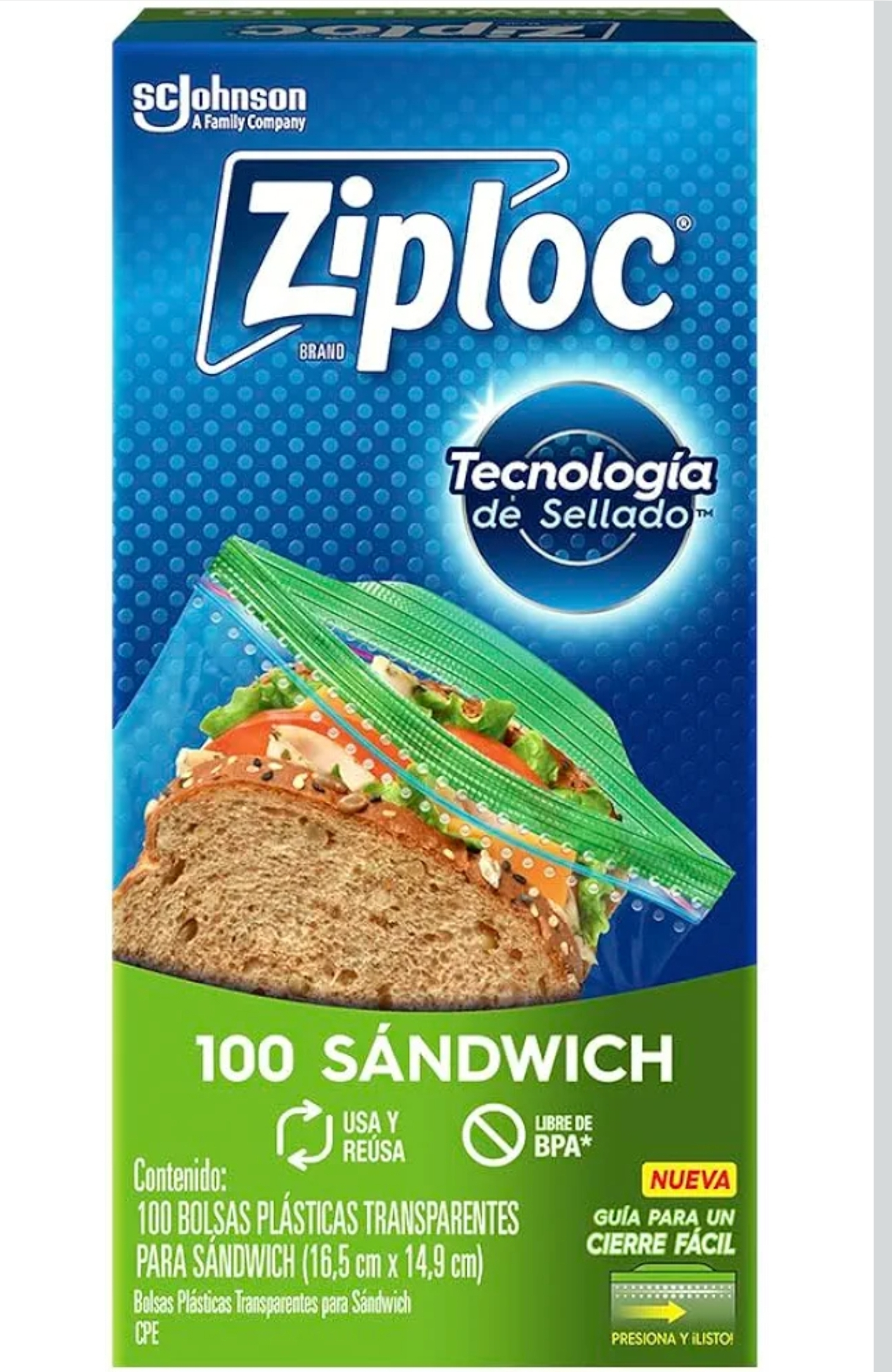 Amazon: Ziploc Bolsas Herméticas para Sandwich, 100 Bolsas