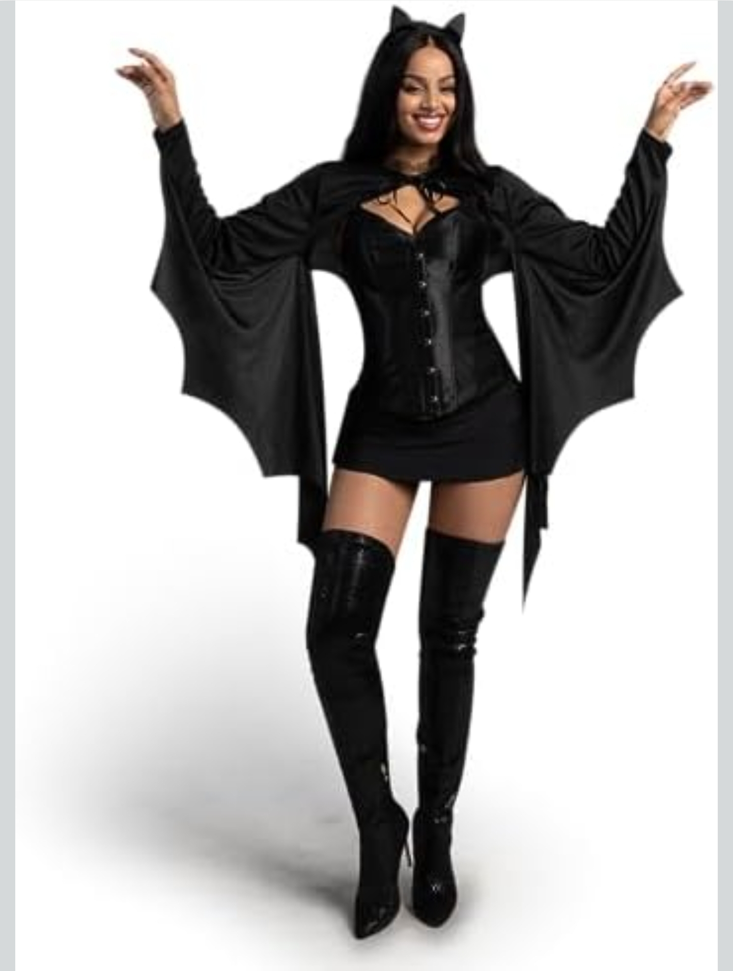 Amazon: Conjunto de disfraz de murciélago negro con diadema para mujer, capa de ala de murciélago para Halloween para adultos