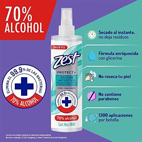 Amazon: Zest Alcohol Antibacterial en Spray.
