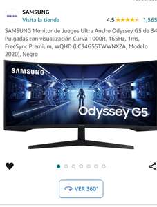 Amazon SAMSUNG Monitor de Juegos Ultra Ancho Odyssey G5 de 34 Pulgadas con visualización Curva 1000R, 165Hz, 1ms, FreeSync Premium, WQHD