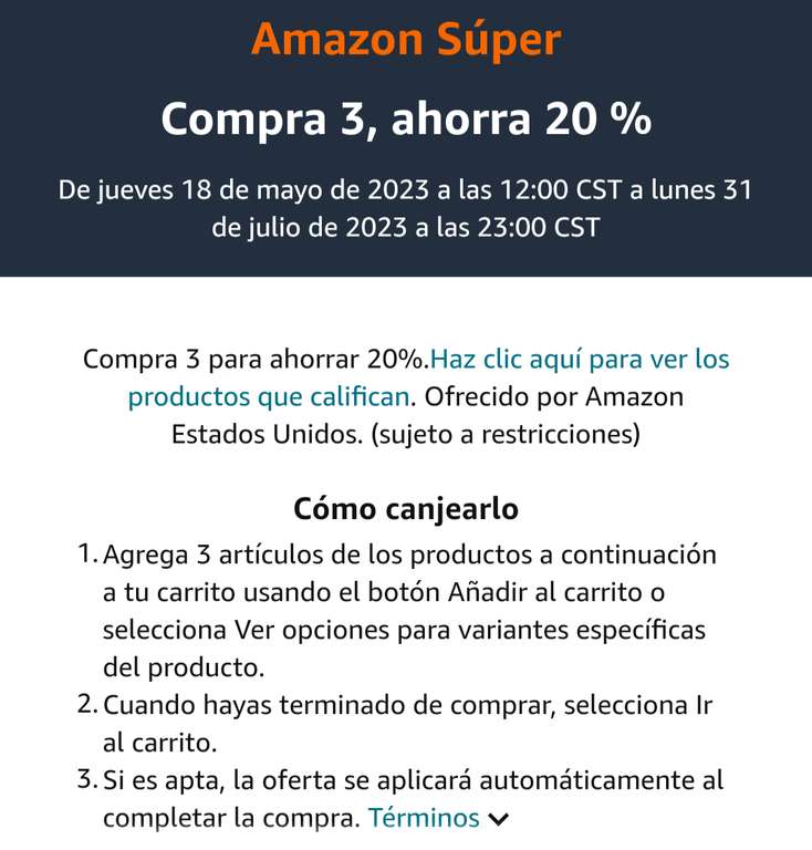 Amazon Súper Compra 3, ahorra 20%