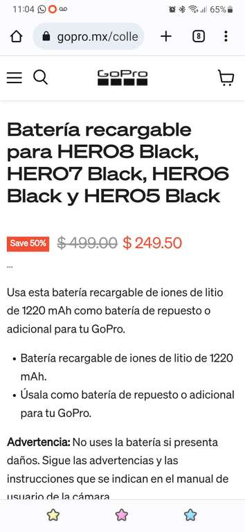 Batería go pro 5/6/7 black