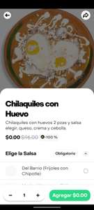 RAPPI: RESTAURANTE CHILAQUILES DEL BARRIO: chilaquiles con huevo AL 100%